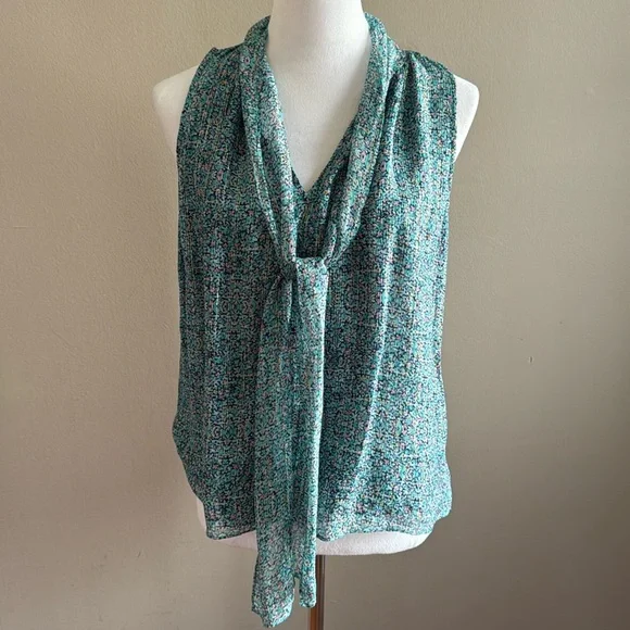Rebecca Taylor Sleeveless Minnie Floral Chiffon Top‎ Turquoise Blouse Size 2 - Picture 2 of 10